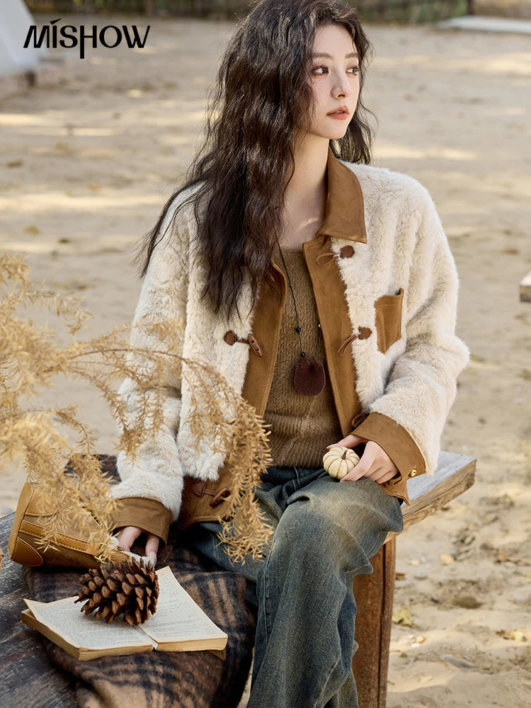 Mishow Lamb Wool Ox Horn Button Short Jacket MXD36W0504