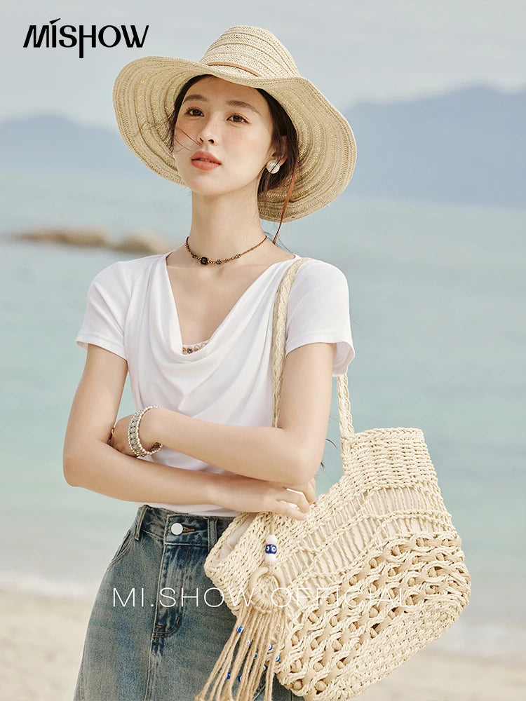 Mishow Swing Collar Shell Ribbon Tee MXE33T0524