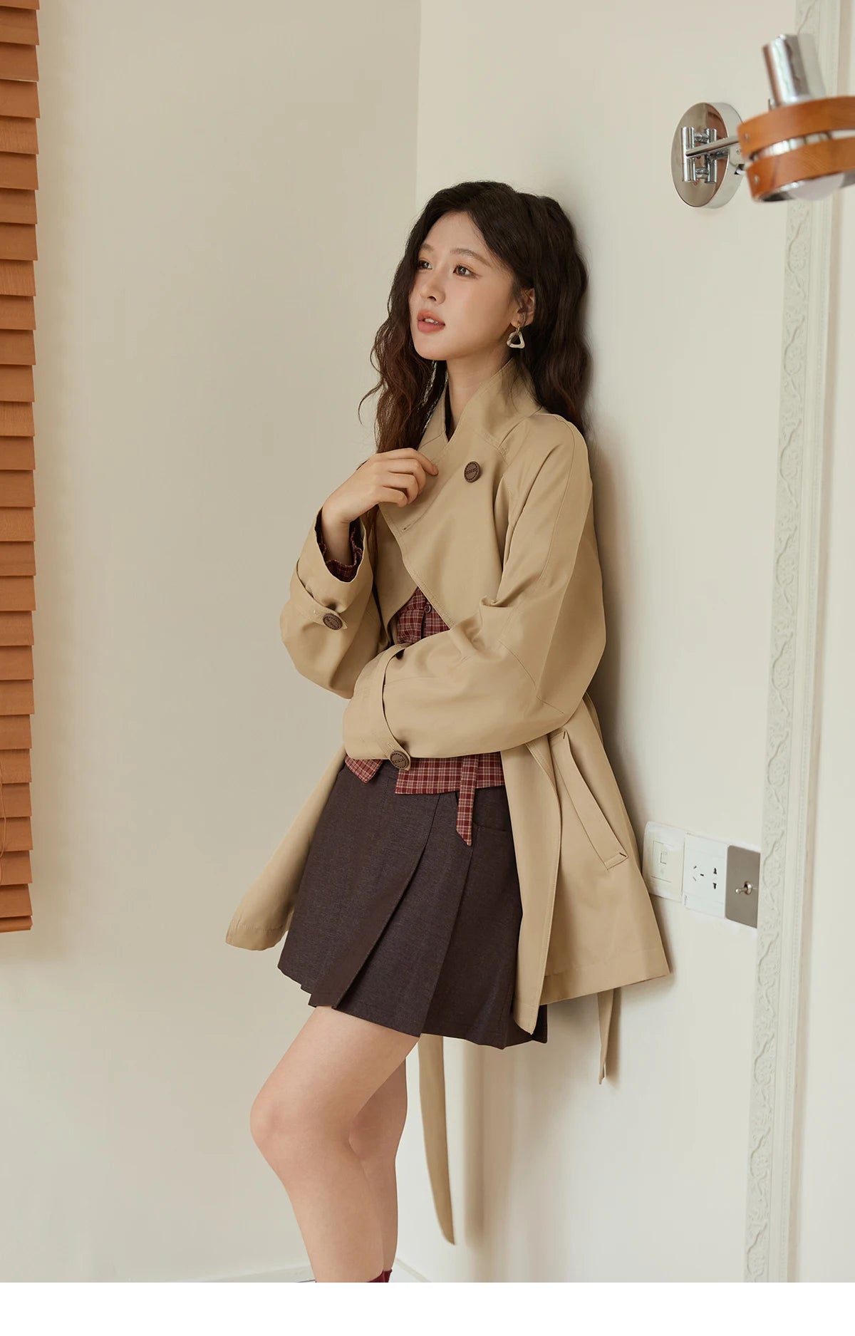 Mishow Stand Up Collar Medium Long Trench MXE44W0813