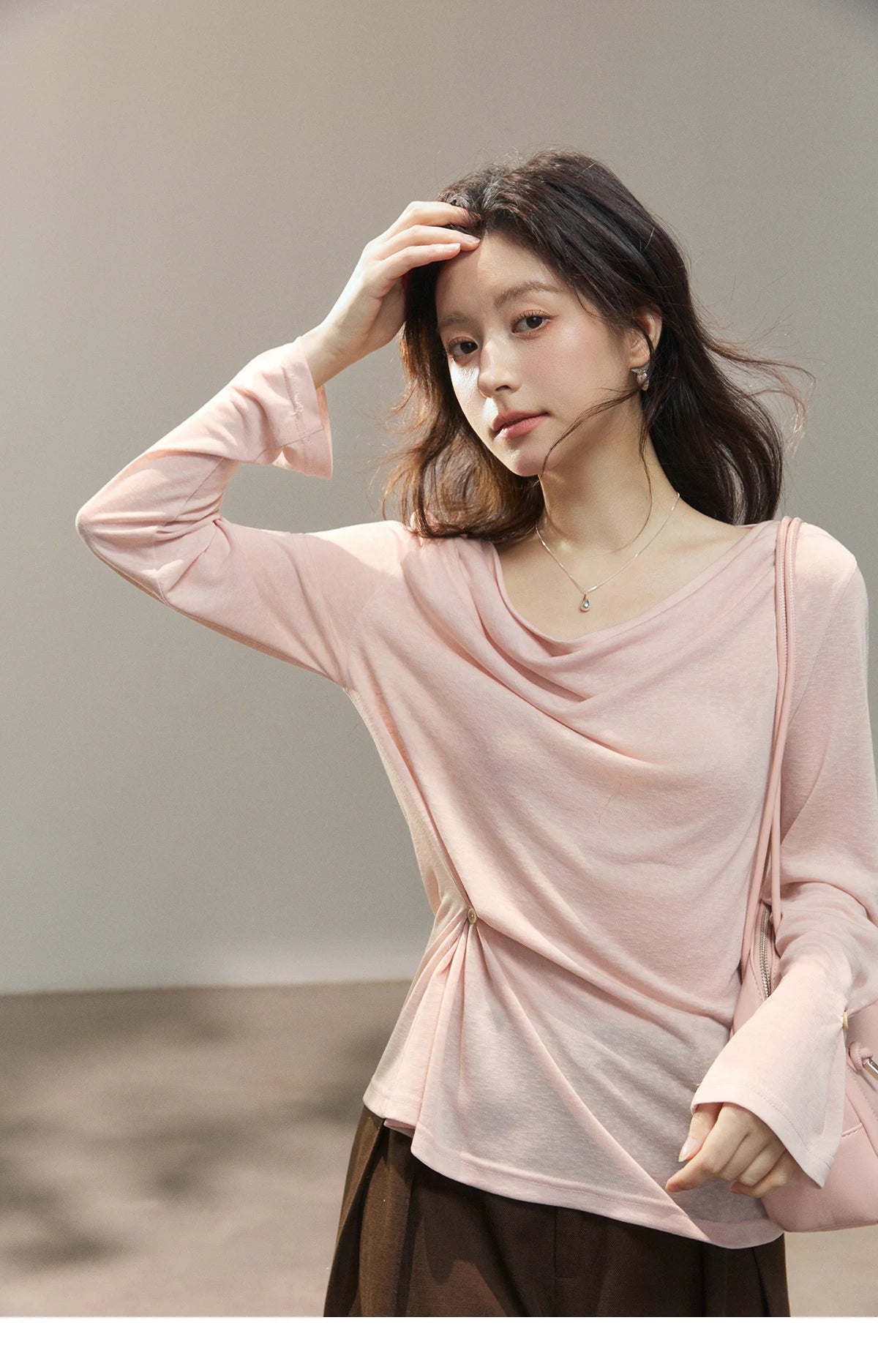 Mishow Multi Colored Swinging Collar Flare Sleeve Top MXF13T1473