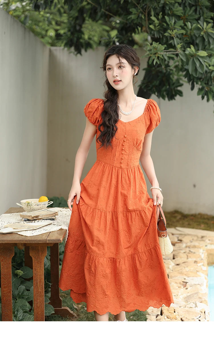 Mishow 100% Cotton Orange Embroidered Sweetheart Dress MXD29L1931