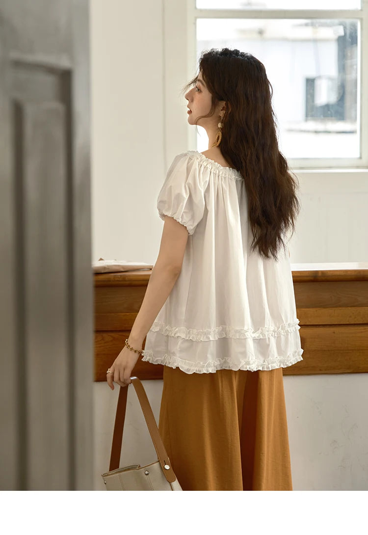 MISHOW Puff Sleeve Blouse Edible Tree Fungus Spliced MXE39X1929