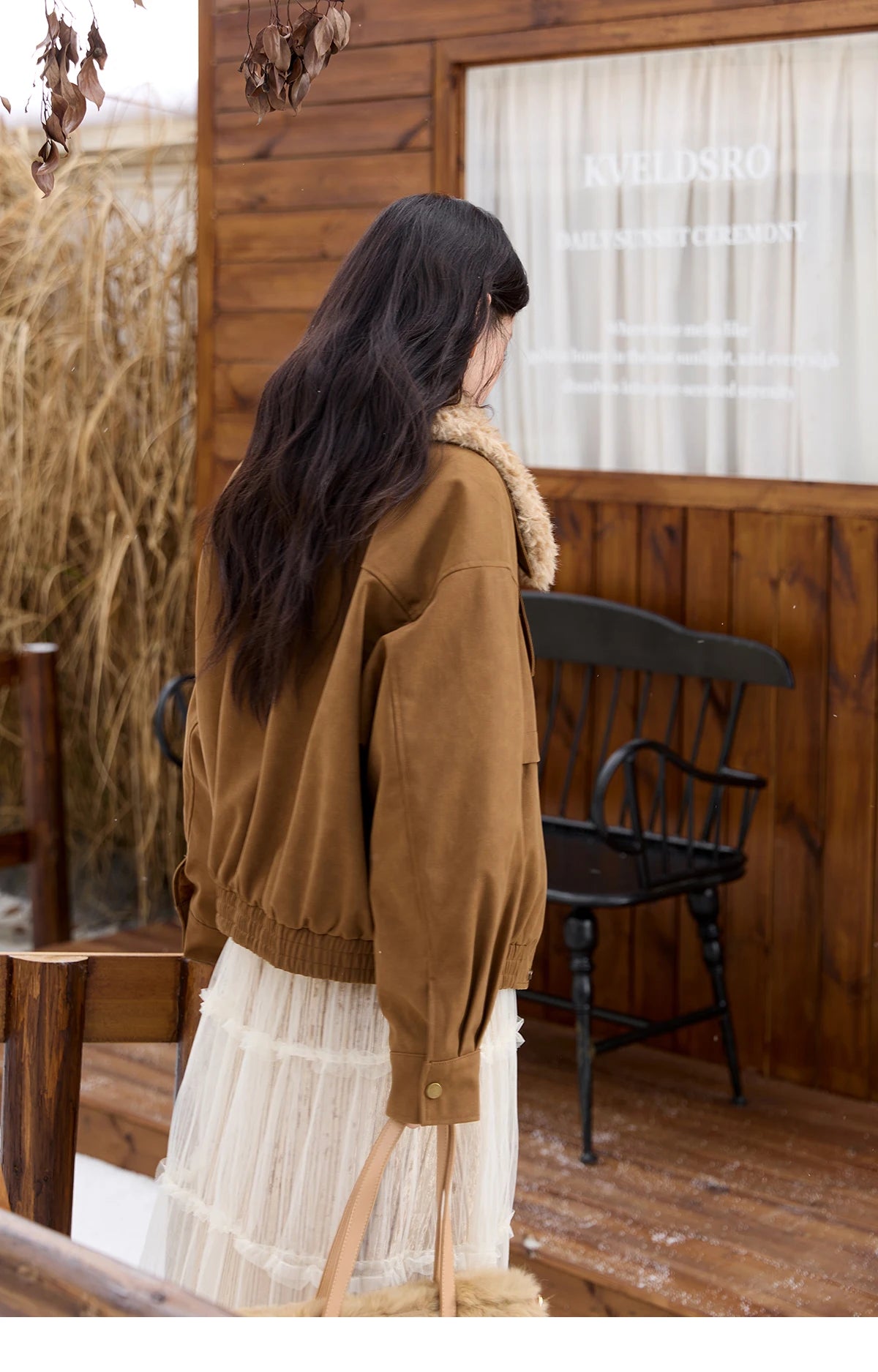 MISHOW Brown Suede Jacket Detachable Fur Collar Zipper MXE51W0876