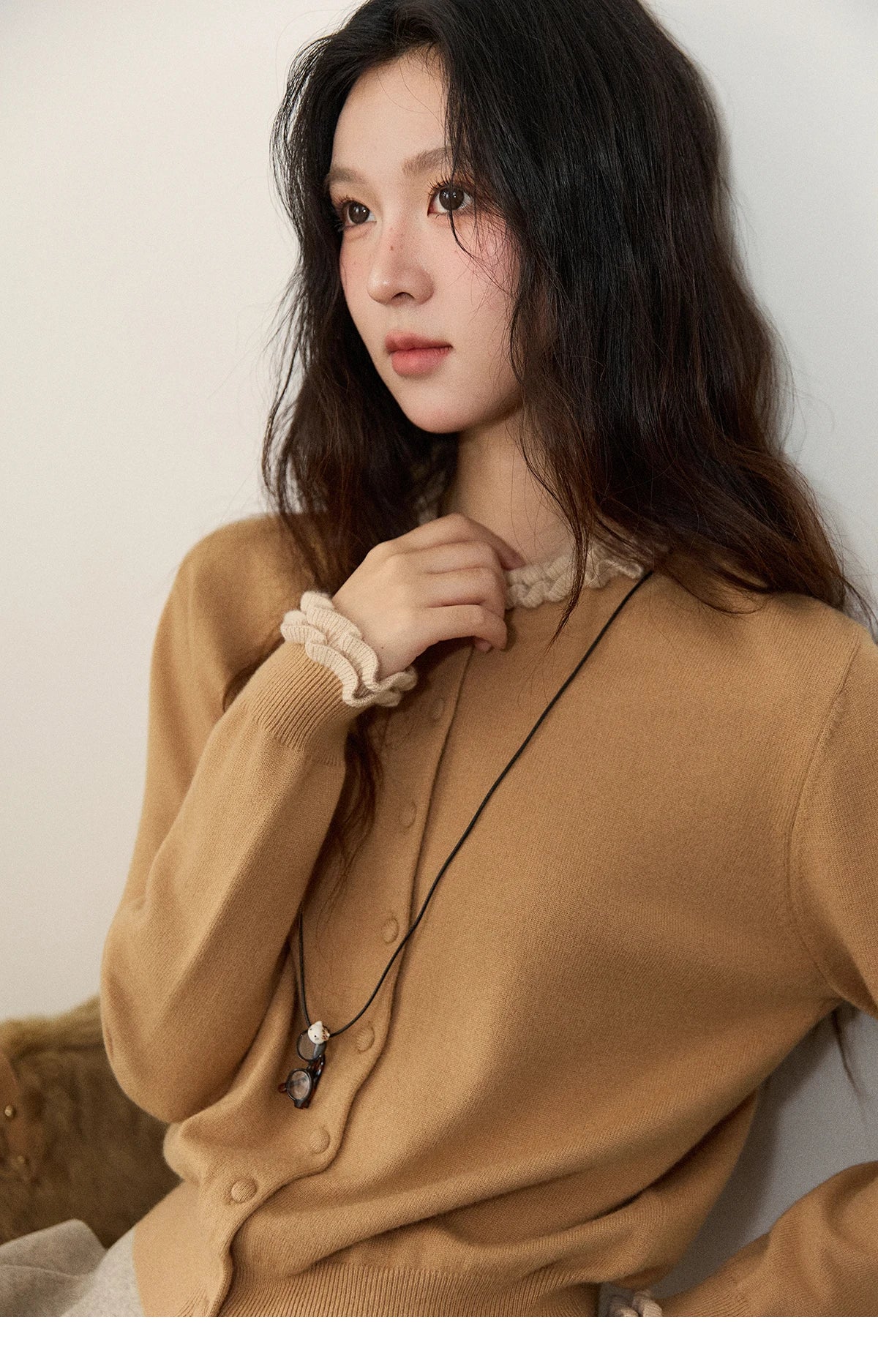 Mishow Retro Ruffle O-Neck Knit Cardigan MXE91Z2749