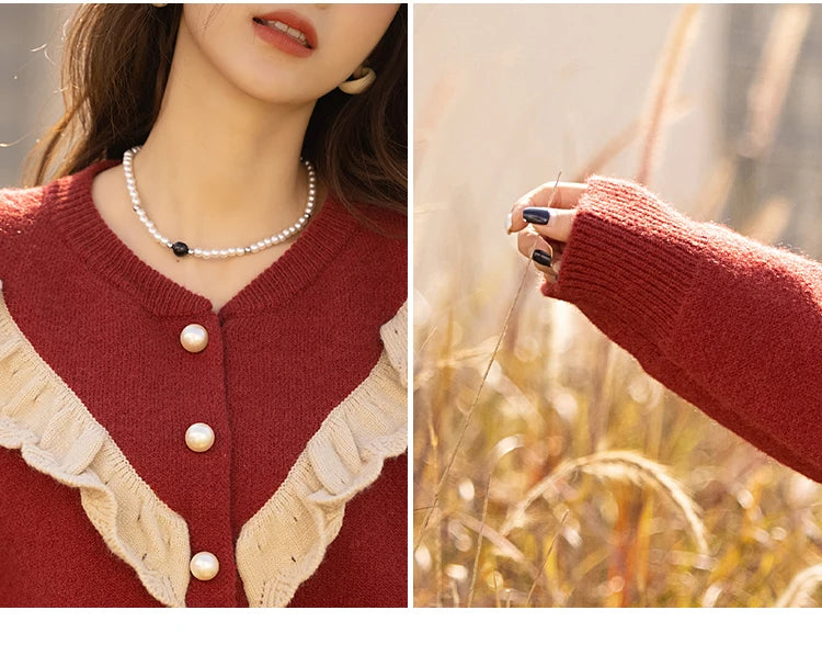 Mishow Korean Ruffle V-Neck Cardigan MXB46Z1111