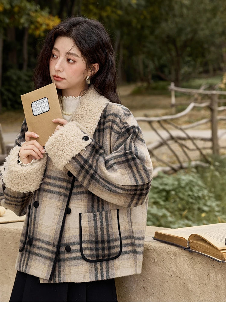 Mishow Retro Plaid Lamb Wool Tweed Jacket MXD56W0536