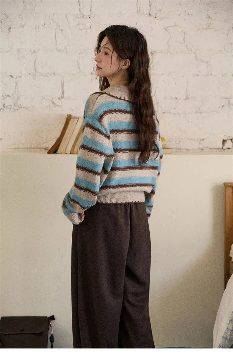 Mishow Retro Striped V-Neck Wool Cardigan MXE87Z2681