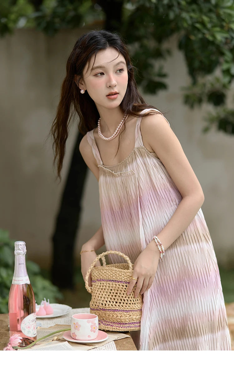 Mishow Pink Striped Sleeveless Irregular Front Dress MXD29L1930
