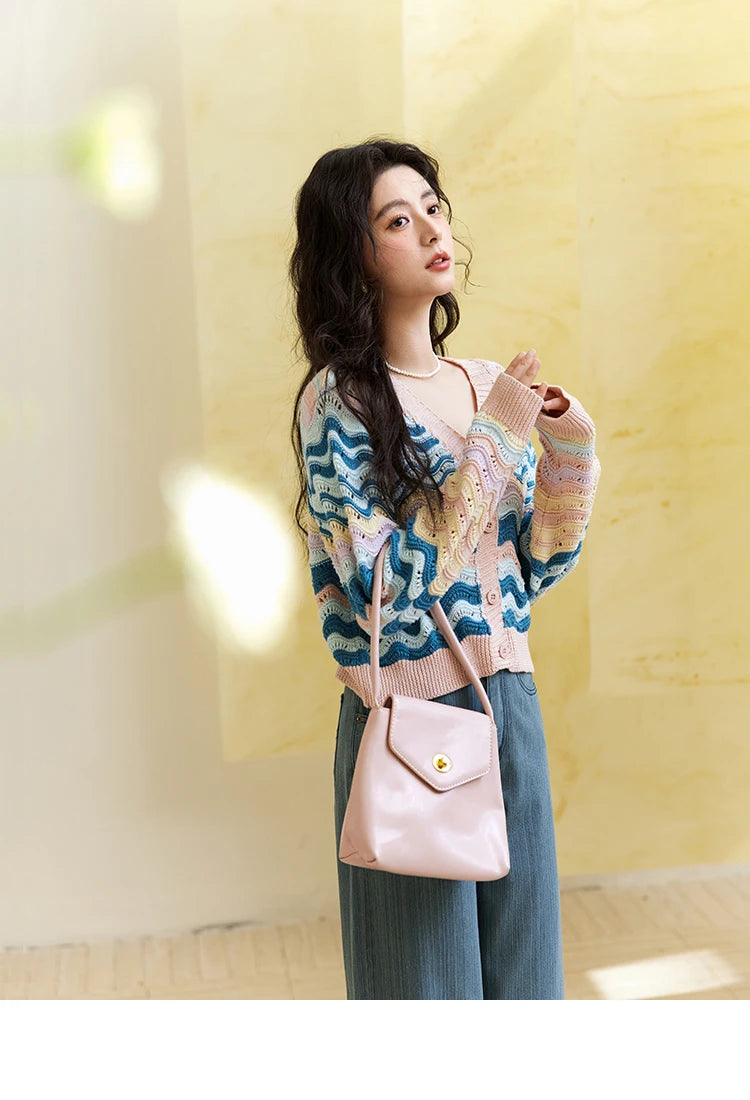 Mishow Color Stripe V-Neck Loose Cardigan MXE16Z1203