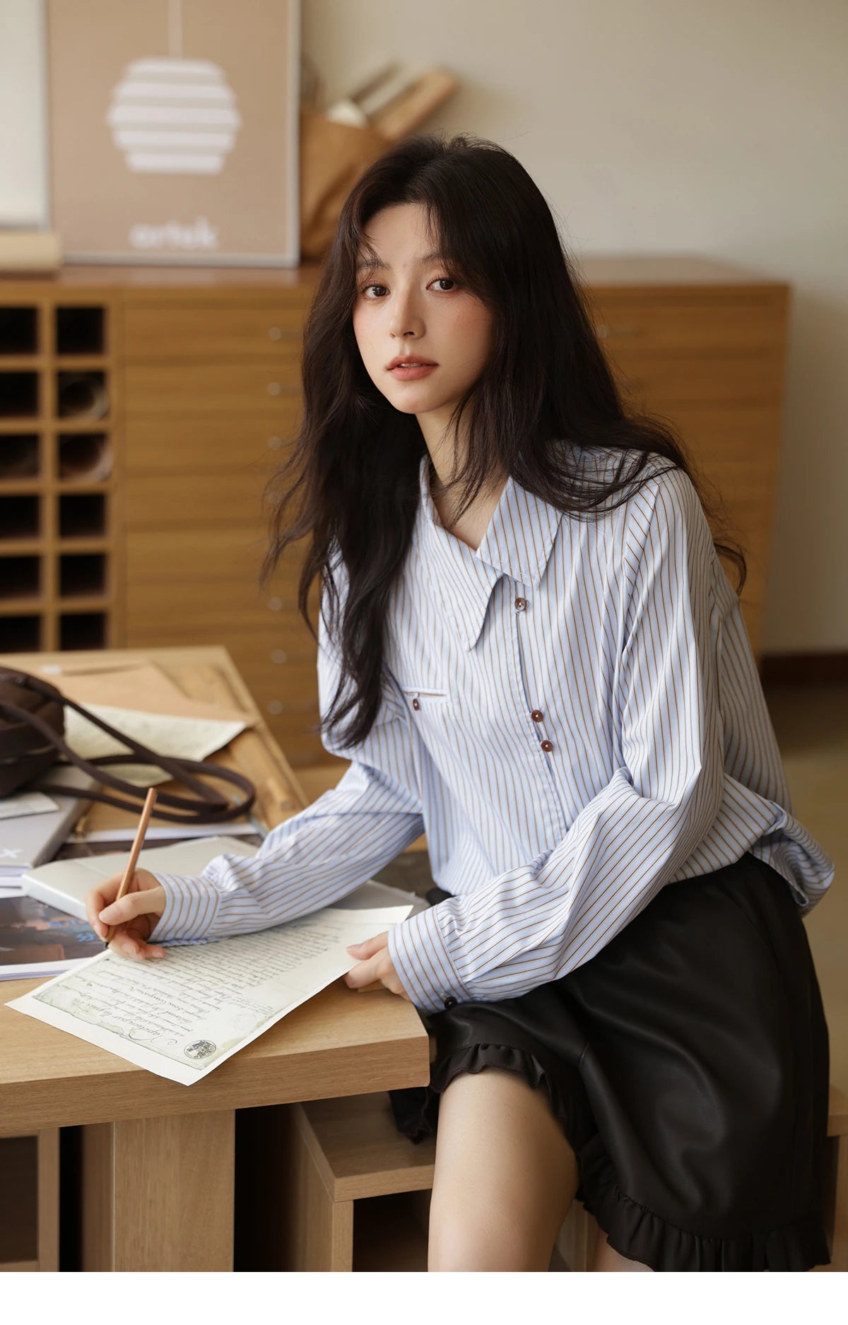 MISHOW Striped Asymmetric Shirt Vintage Loose Long Sleeve MXE42C2375