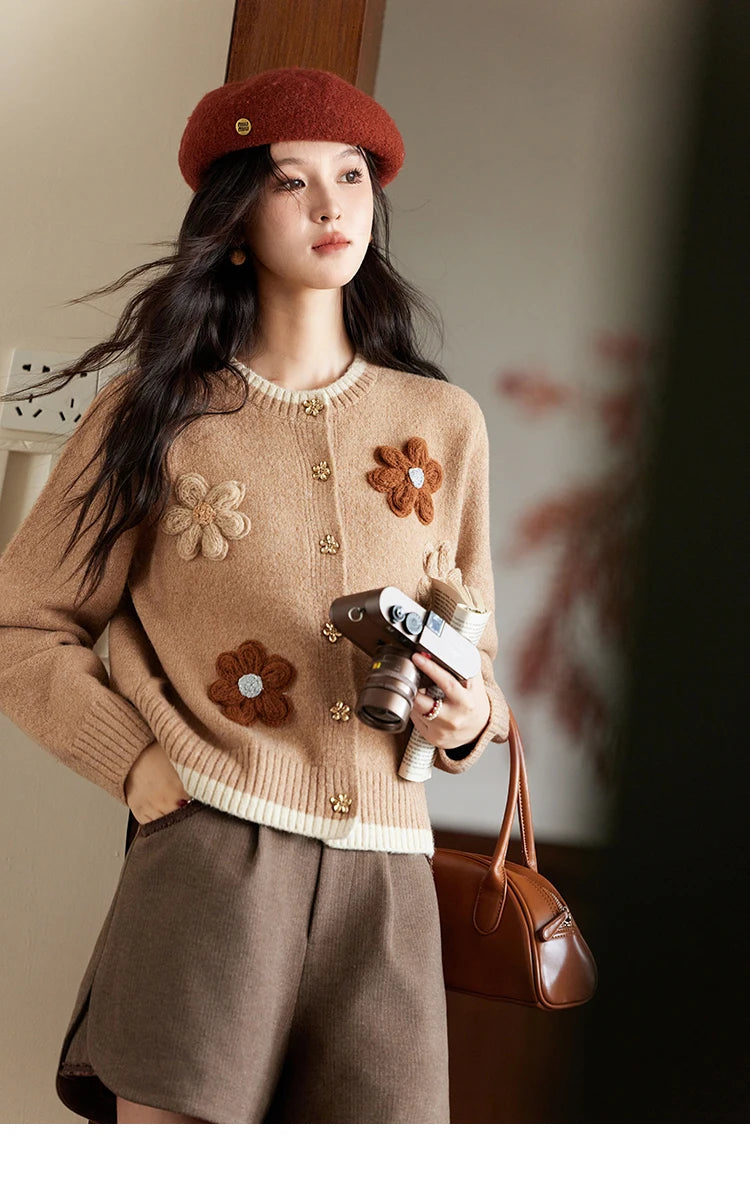 Mishow Flower Pattern Color Clash Metal Button Cardigan MXD56Z0919