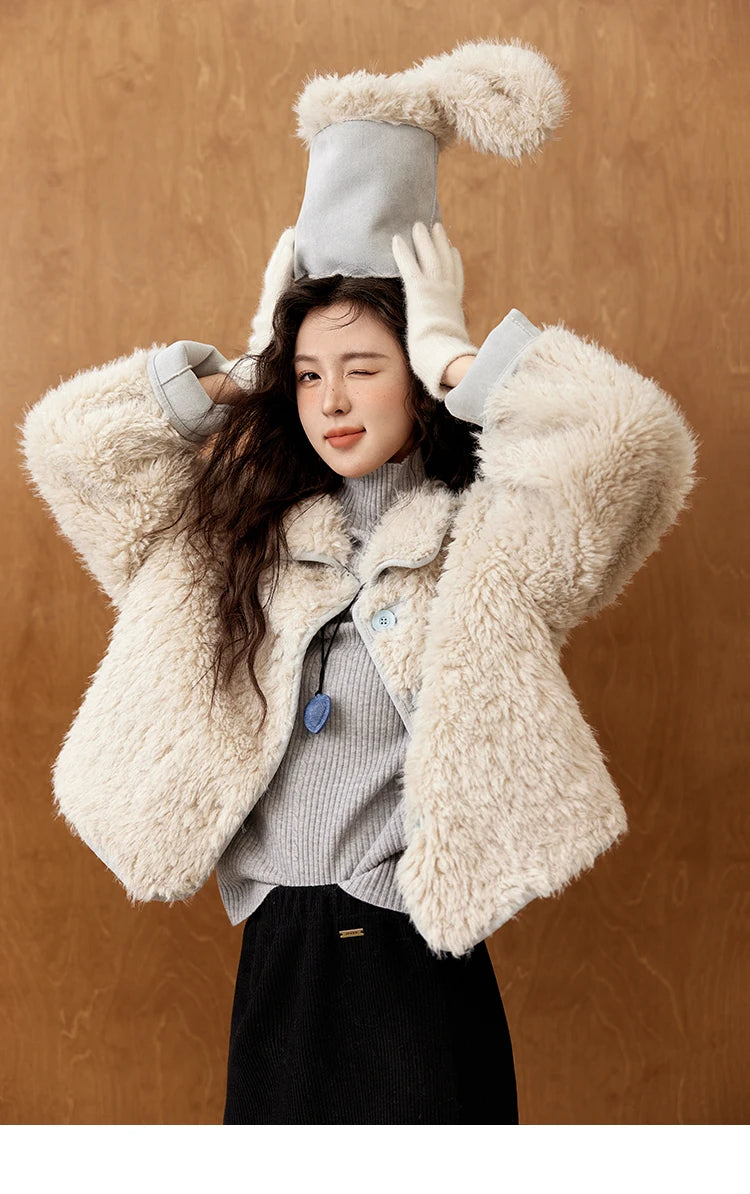 Mishow Suede Plush Lamb Wool Spliced Jacket MXD59W0753