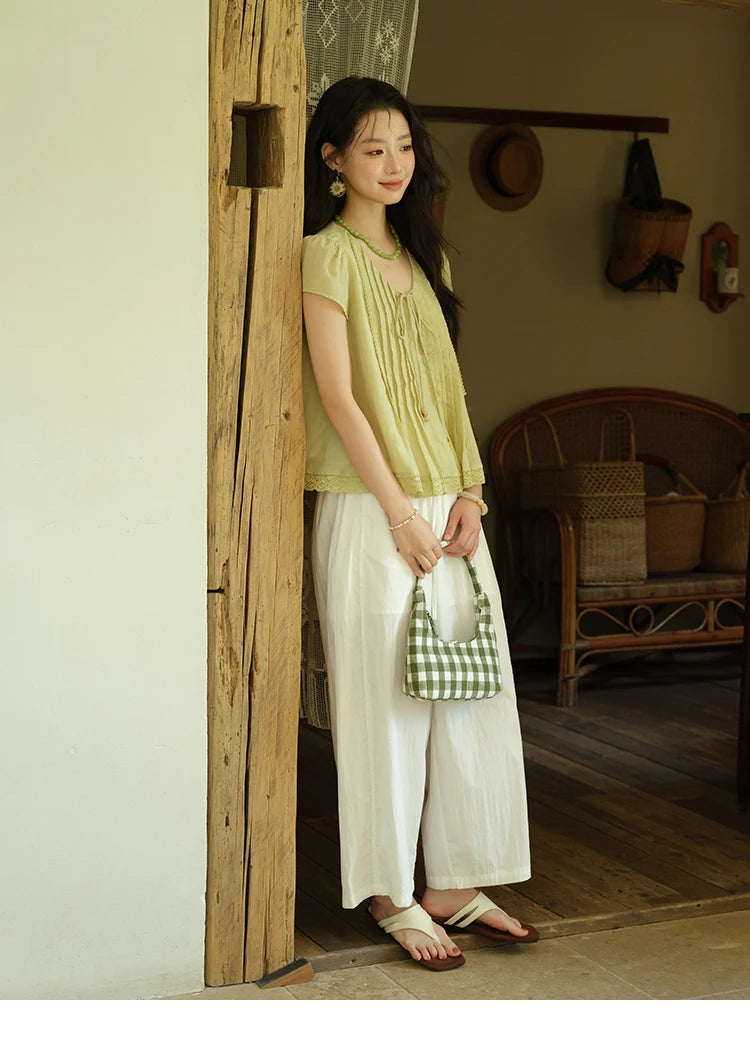 MISHOW V-Neck Lace Up Blouse Flying Sleeve Lace MXE37X1855