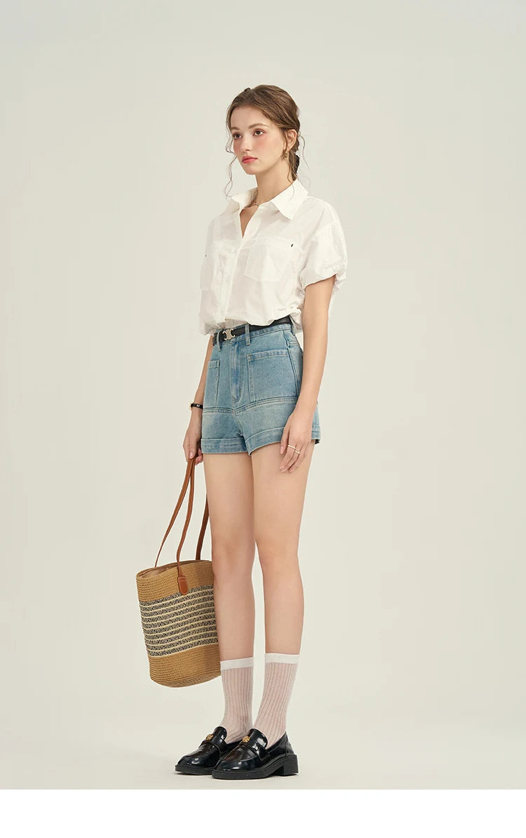 Mishow Denim Blue High Waist Straight Shorts MPD26K0618