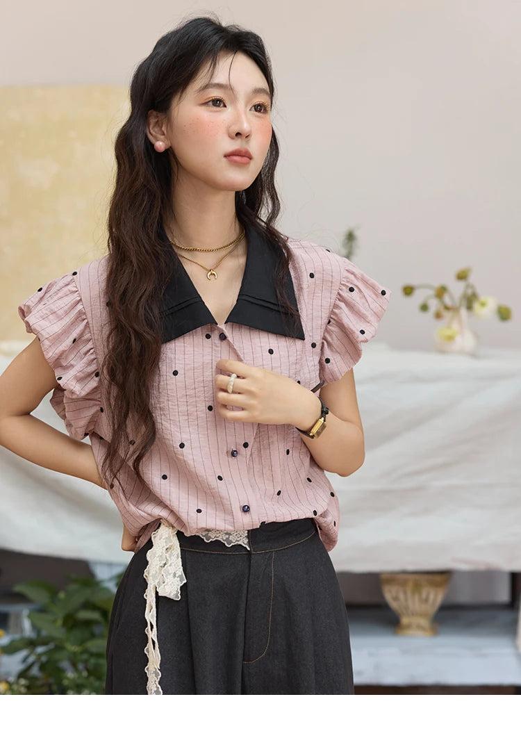MISHOW Polka Dot Blouse Butterfly Sleeve MXE31C0776