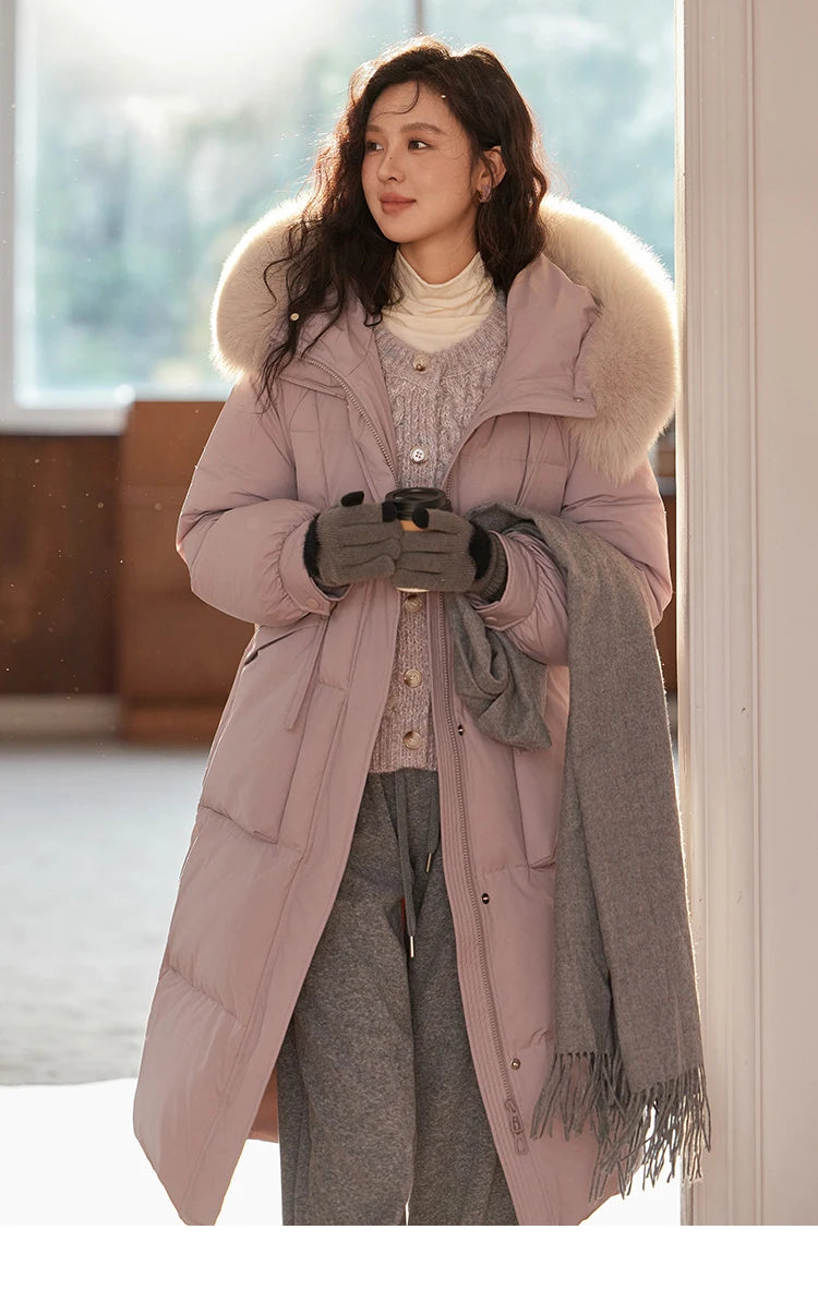 Mishow Long Hooded Fox Fur Collar Down Coat MXD56Y0054