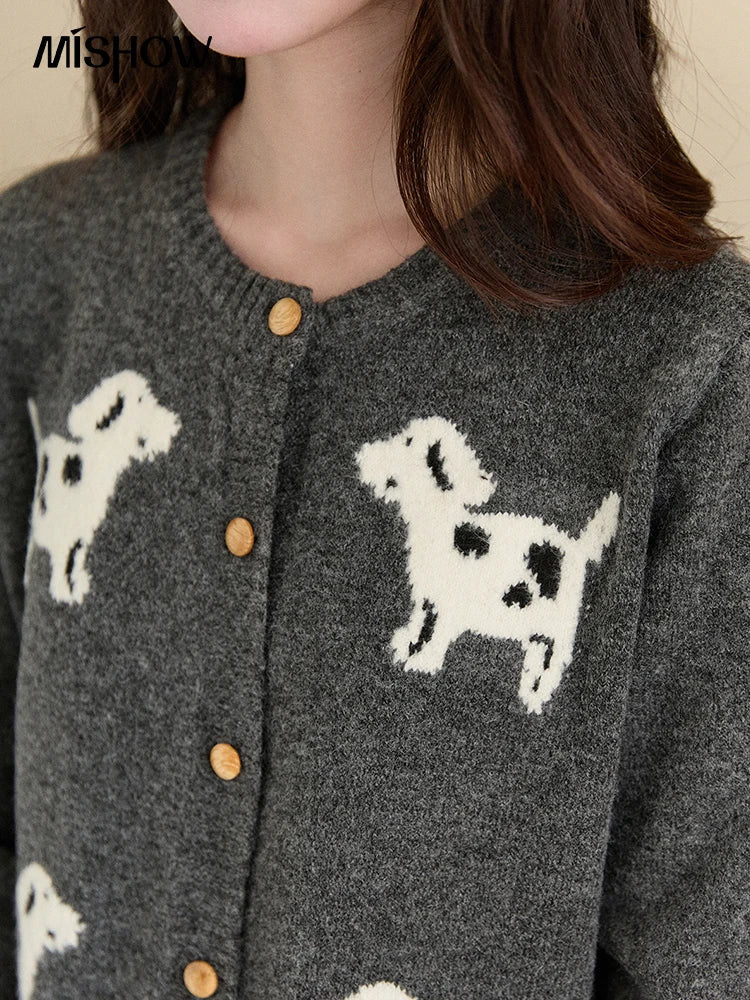 Mishow Puppy Jacquard Crew Neck Cardigan MXE93Z2950