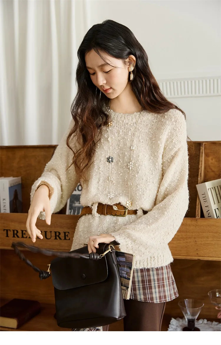 Mishow Belt Waist Drop Shoulder Wool Pullover MXE46Z2582