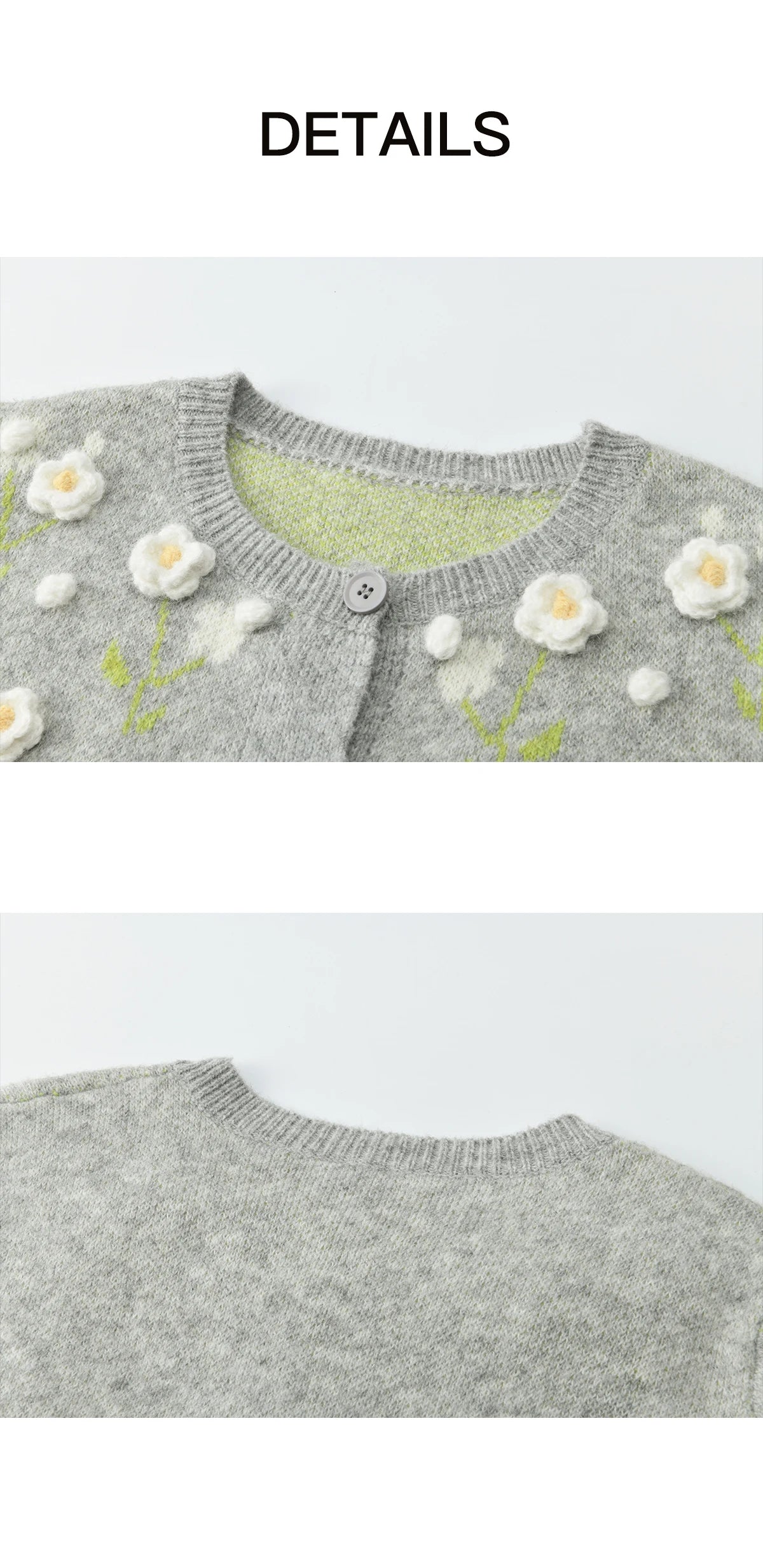 Mishow Gray Flower Embroidery Round Collar Cardigan MXE91Z2836