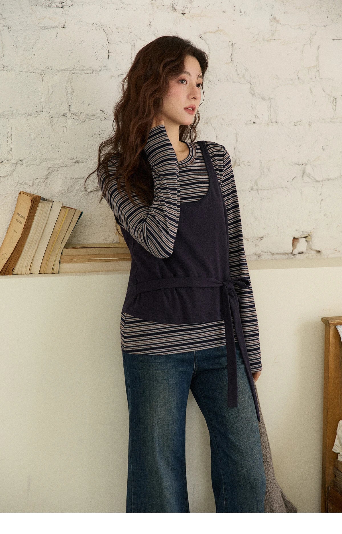 Mishow Striped Top & Tie-Waist Camisole Set MXE87T1430