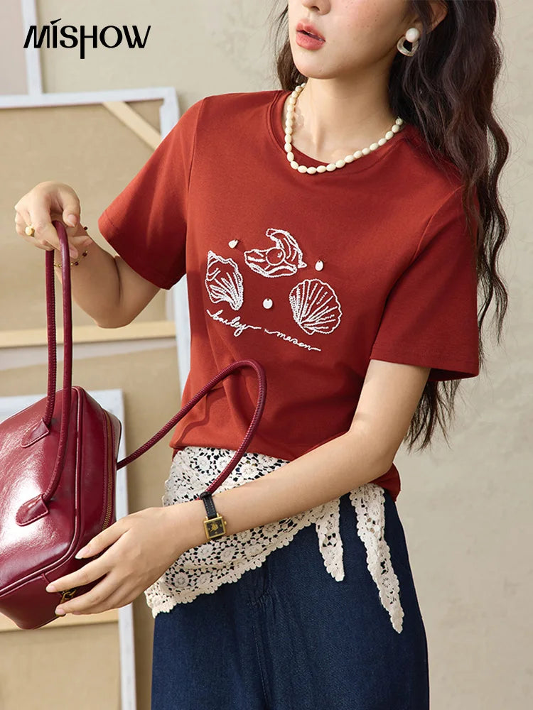 Mishow Shell Embroidered Round Neck Tee MXE34T0570