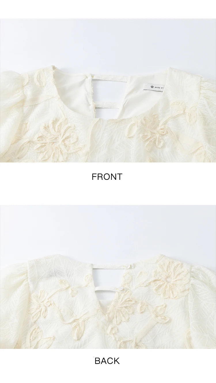 MISHOW Short Puff Sleeve Blouse Round Neck Jacquard MXE32X1772