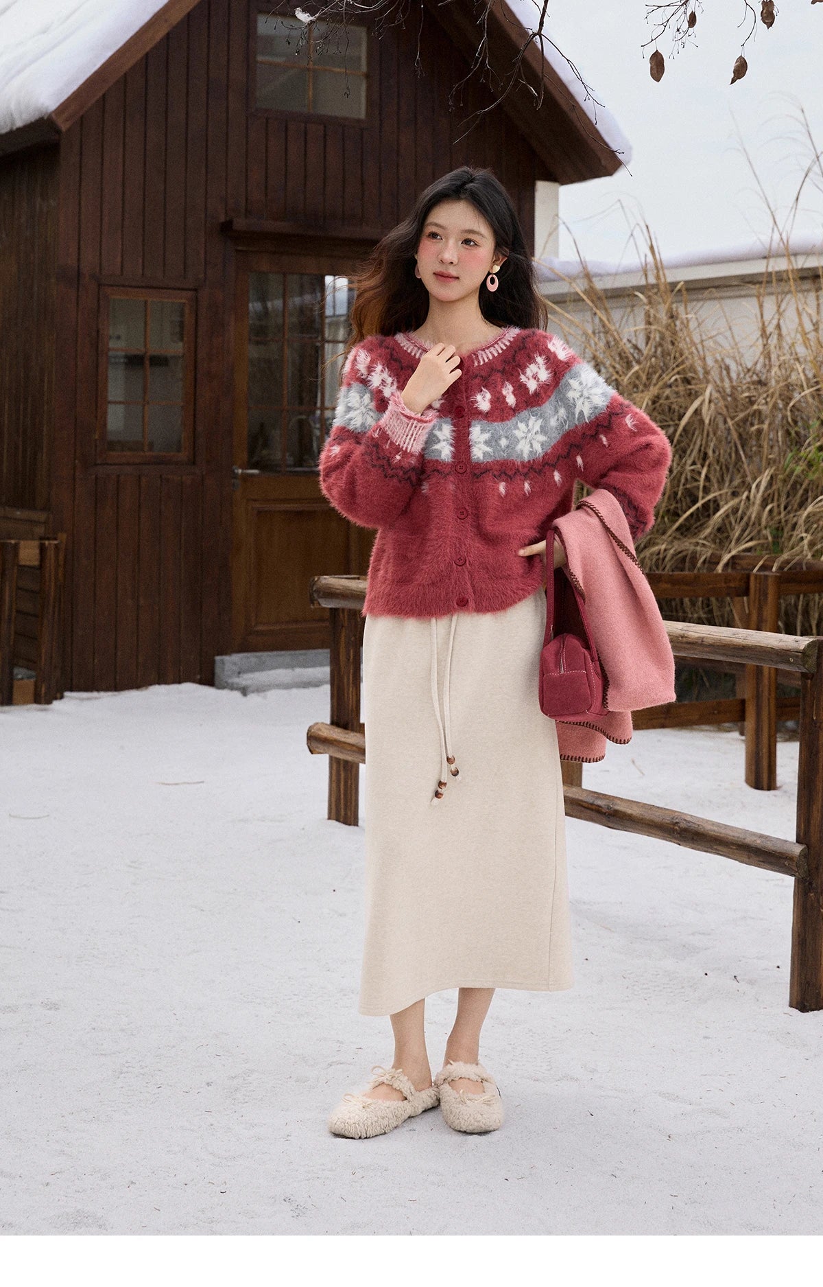 Mishow Red Imitation Mink Fur Snowflake Cardigan MXE91Z2801