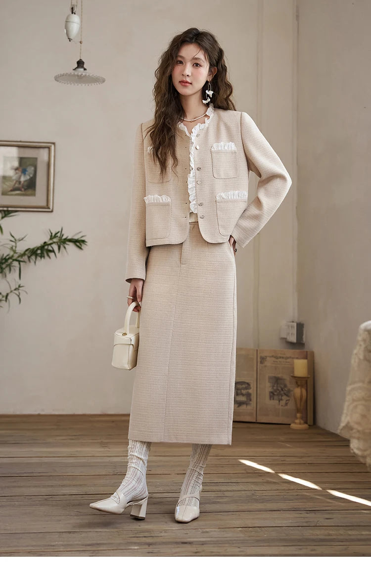 Mishow French Fragrant Collar Coat & Split Back Skirt Set MXD12W0274