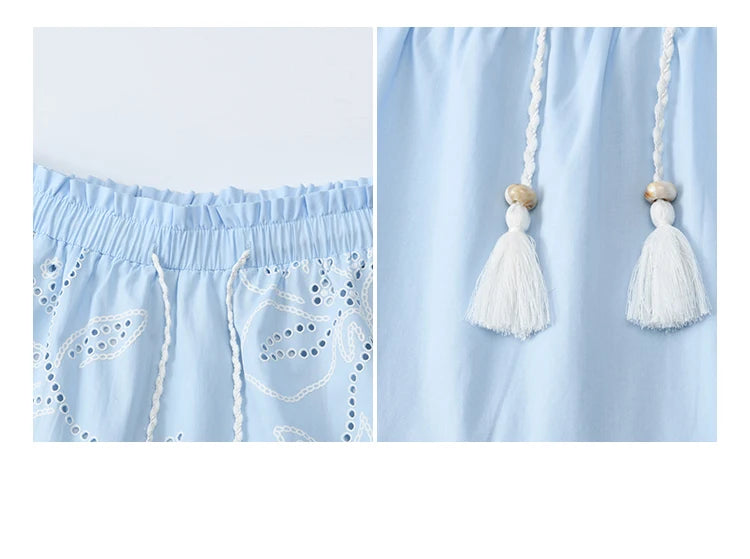 Mishow Strap V-Neck Embroidery Top & Drawstring Skirt Set MXE34T0624