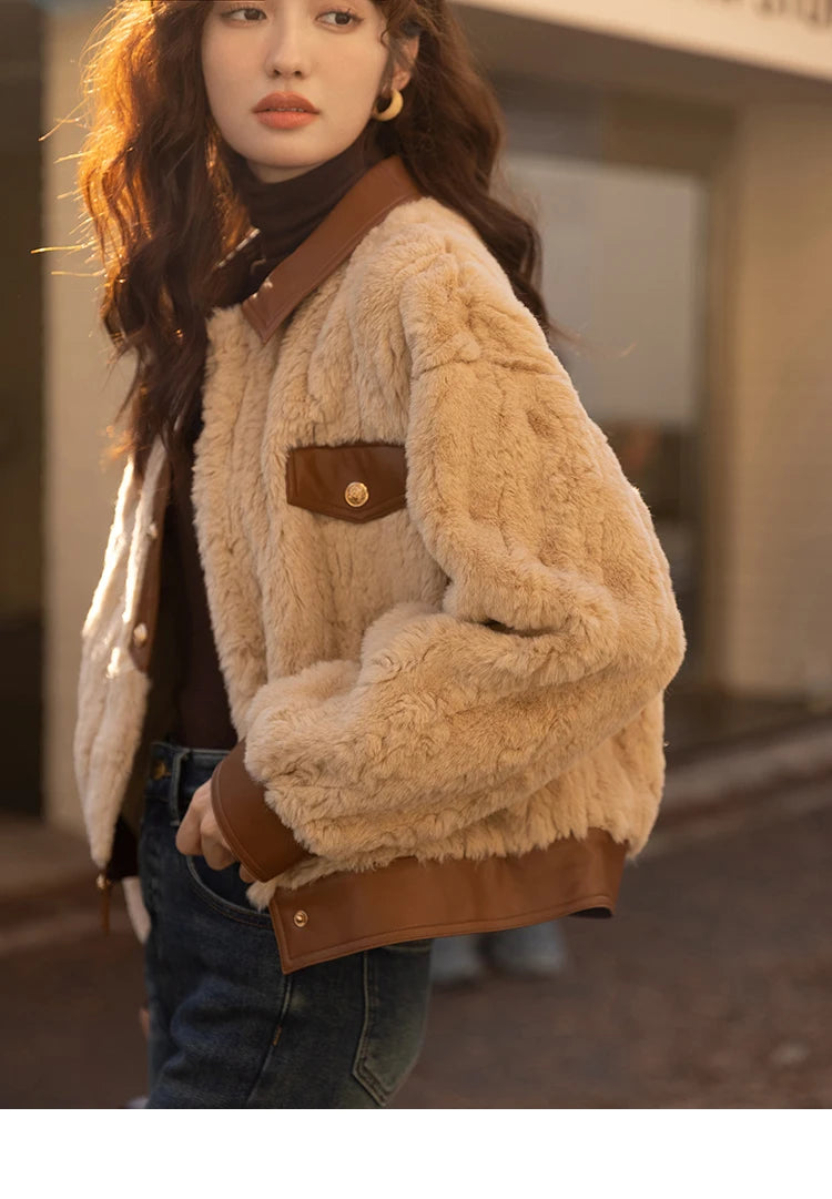 Mishow Lamb Wool Leather Trim Coat MXB43W0490