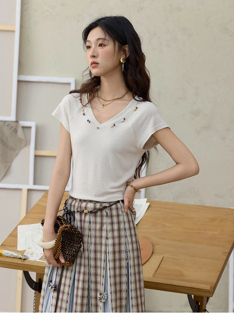 MISHOW Retro Plaid Patchwork Pleats Skirt A-LINE Slim MXE35B0726