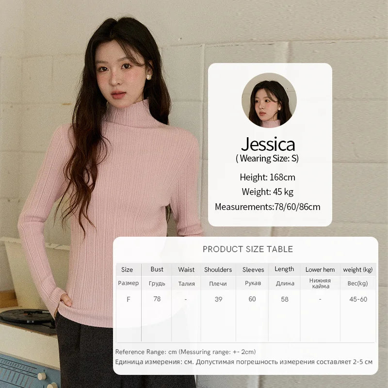 Mishow Solid Turtleneck Vertical Ribbed Slim Top MXE86Z2656