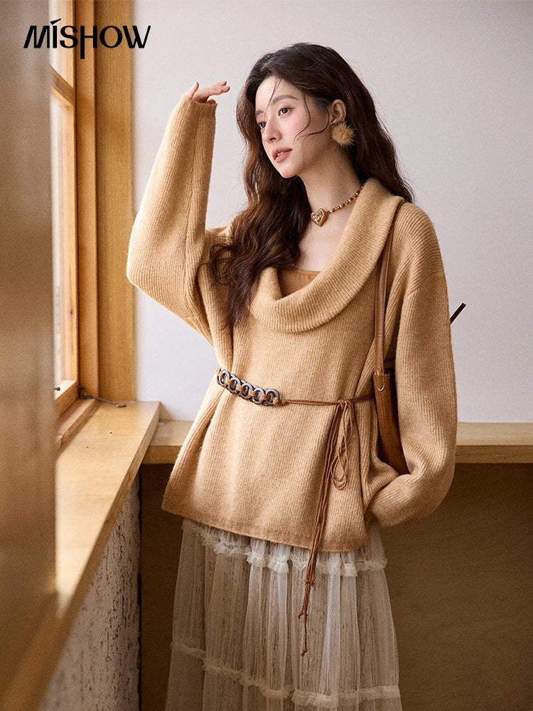 Mishow Orange French Style Sweater with Vest & Belt Set MXE86T1437