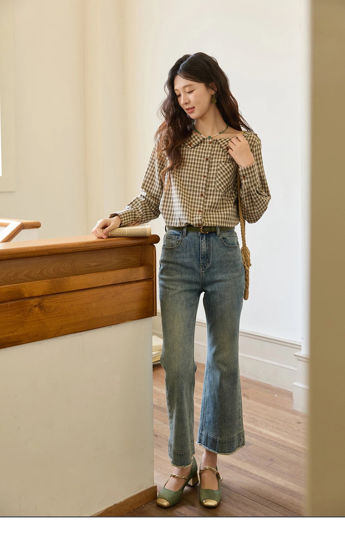 MISHOW Plaid Shirt Side Slit Pockets with Belt MXE44X2469