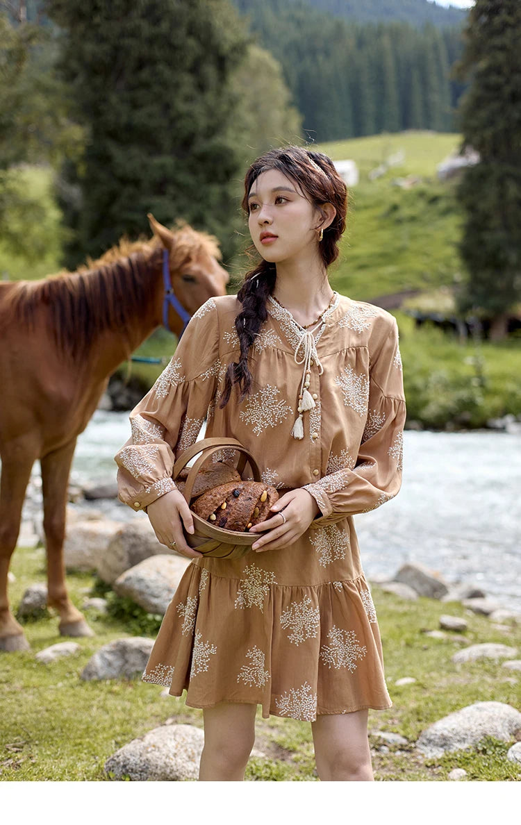 Mishow French Jacquard Tassel Lace Up Top & Flower Bud Skirt Set MXD41X1636