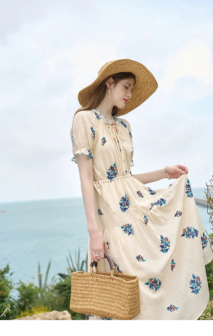 Mishow French Embroidered Flower Drawstring Dress MXD24L1835