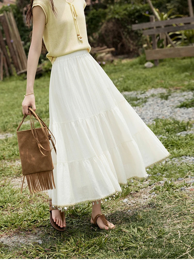 MISHOW Elastic Waist Shell Webbing A-Line Skirt Slimming MXE33B0708