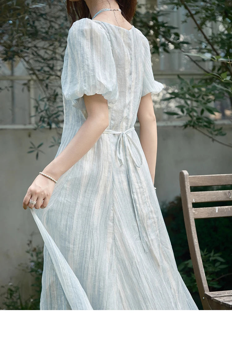 Mishow Striped Square Neck Lace Hollow Dress MXE39L2403