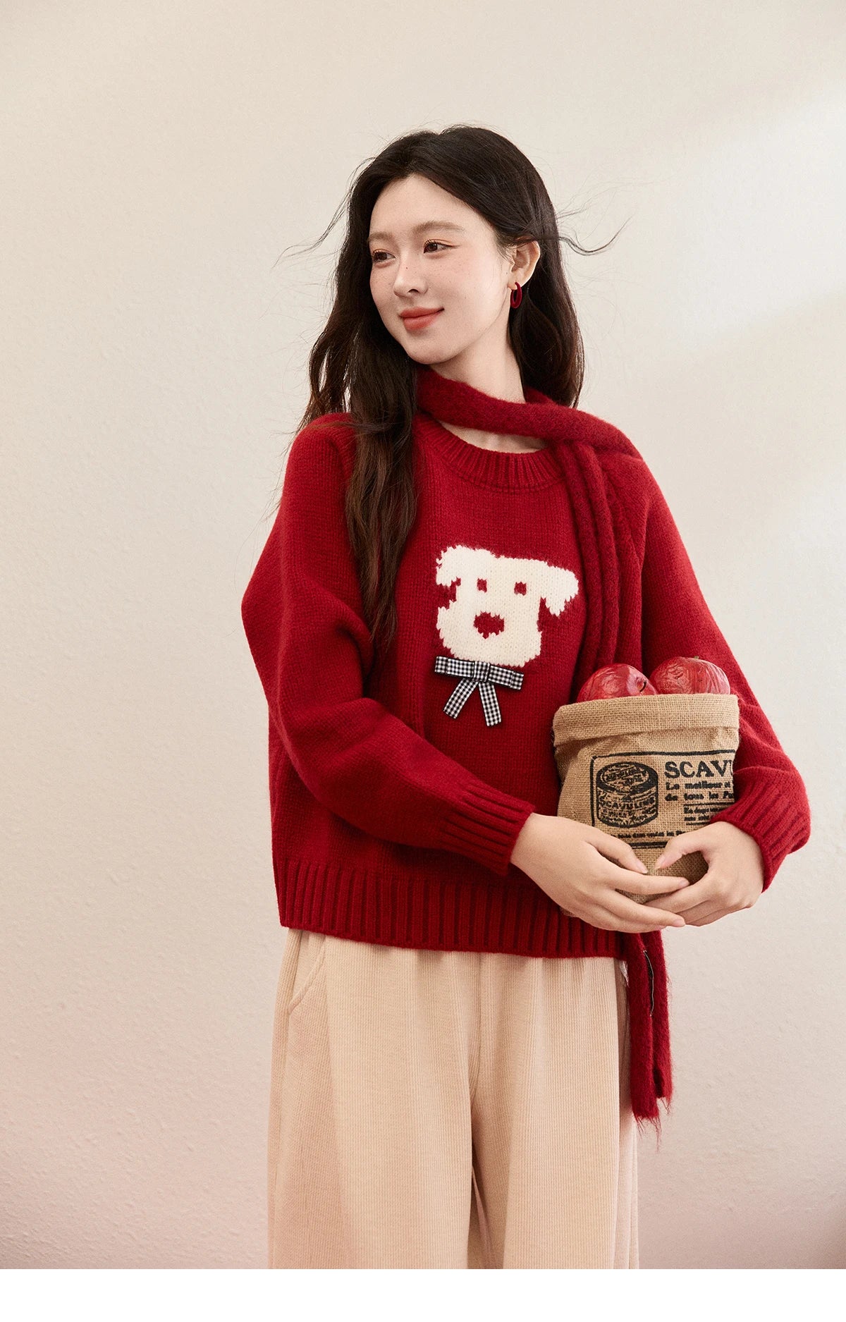 Mishow Red Puppy Jacquard Crew Neck Sweater MXE93Z2932