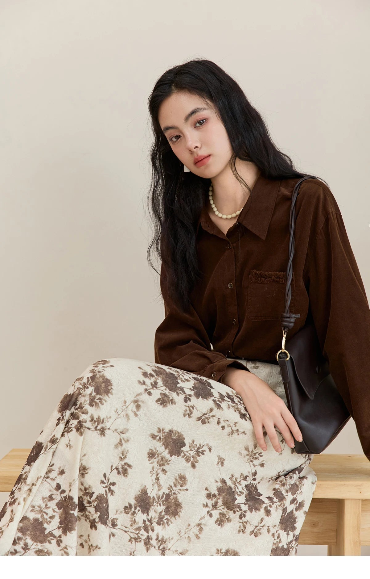 MISHOW Brown Corduroy Shirt Raw Edge Pocket MXE47C2419
