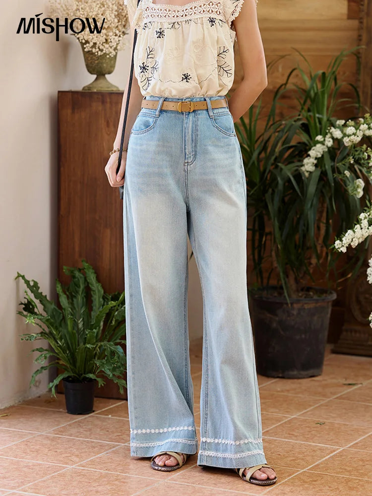 Mishow Denim Blue Lace Straight Leg Jeans MXE35K0947