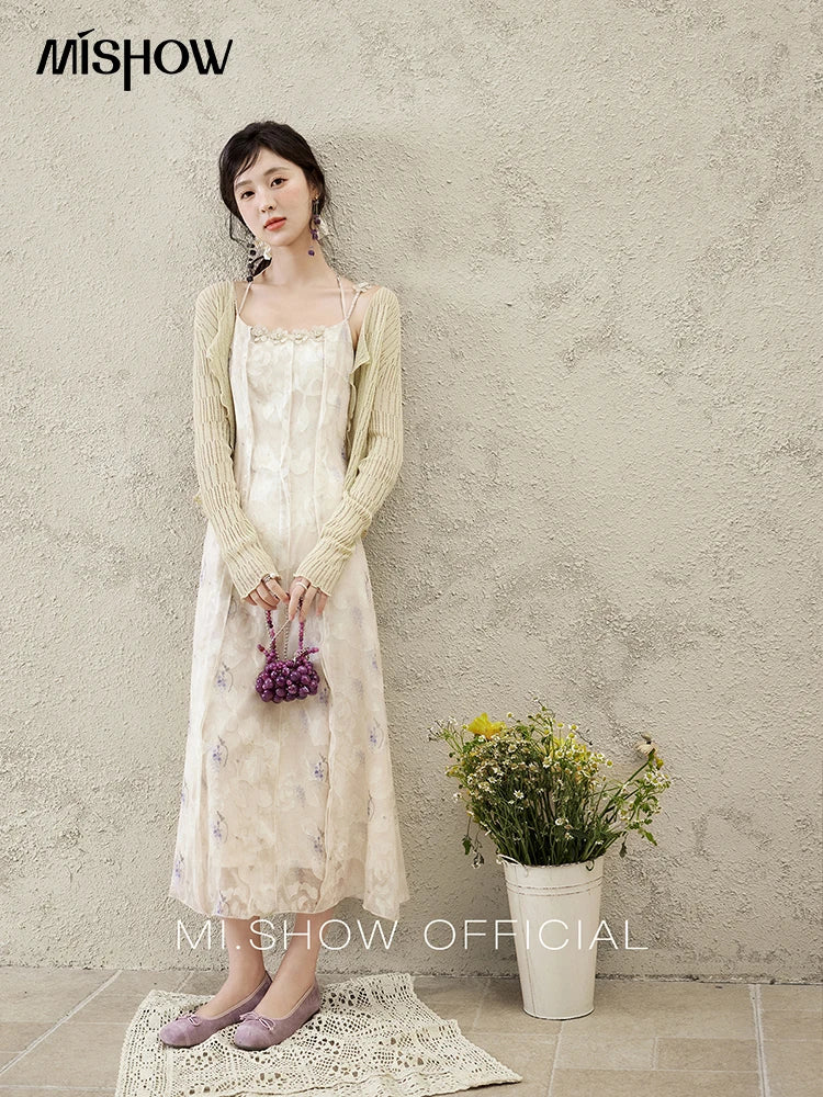 Mishow Print Square Collar Suspender Dress MXE16L2144