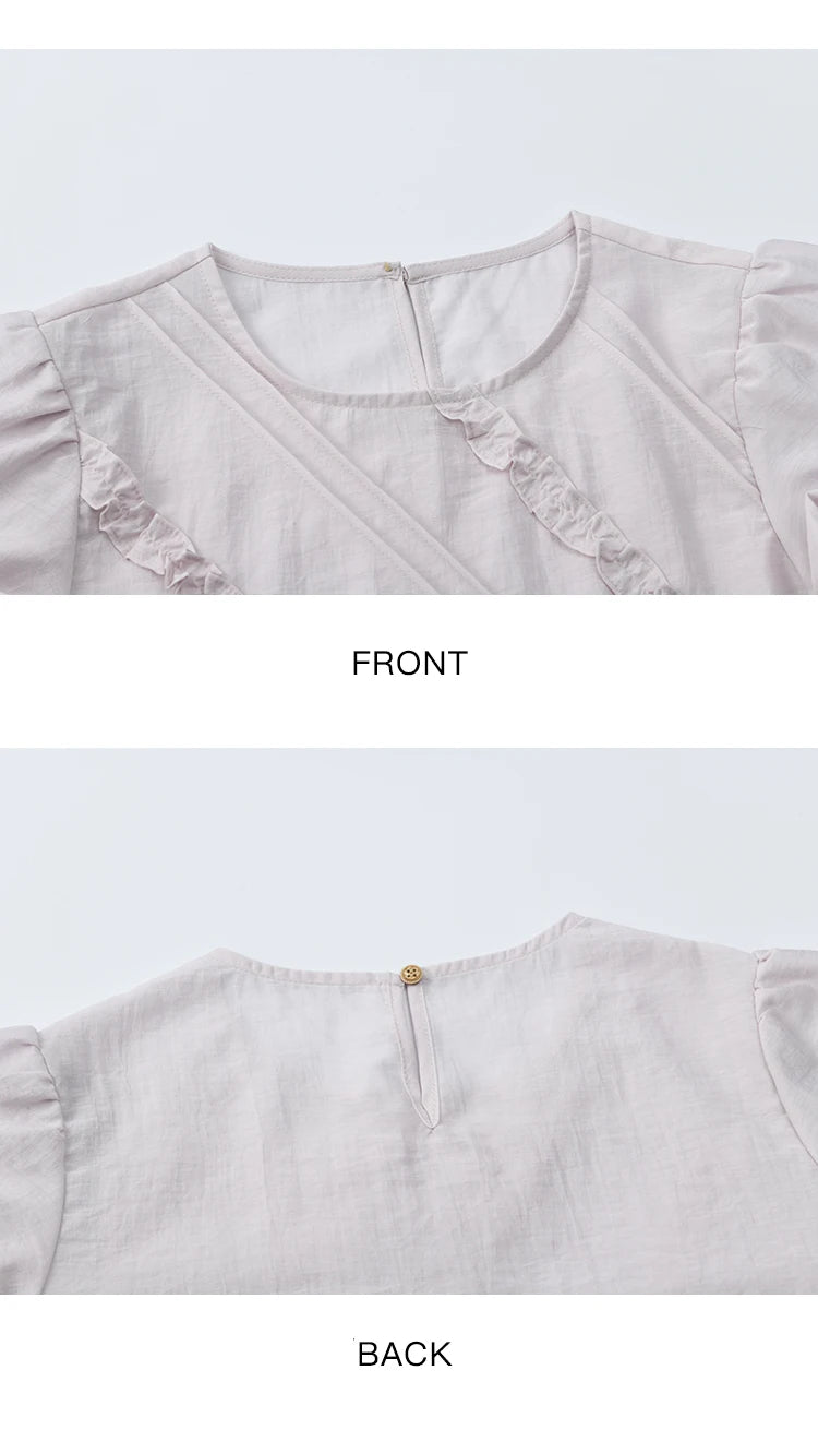 MISHOW Fungus Edge Puff Sleeve Blouse O-Neck Loose MXE39X1941