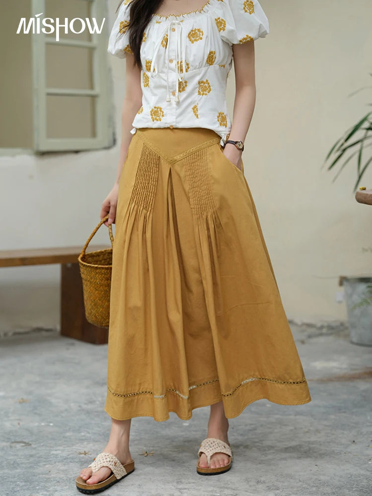 MISHOW High Waist Skirt Pocket Lace Hollow Out A-LINE MXE35B0724