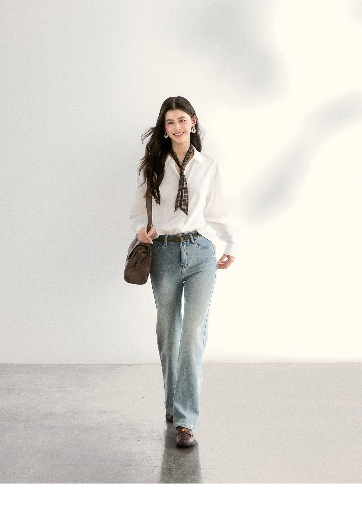 MISHOW Casual Loose Shirt with Plaid Scarf Lapel Top MXF108C0815