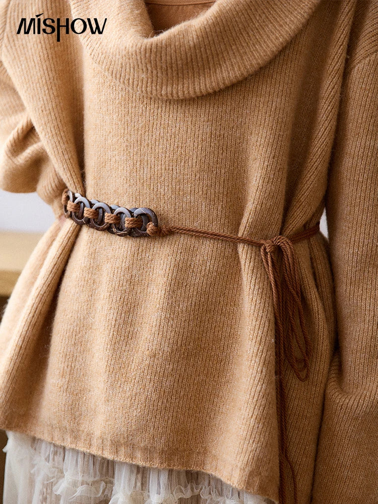 Mishow Orange French Style Sweater with Vest & Belt Set MXE86T1437