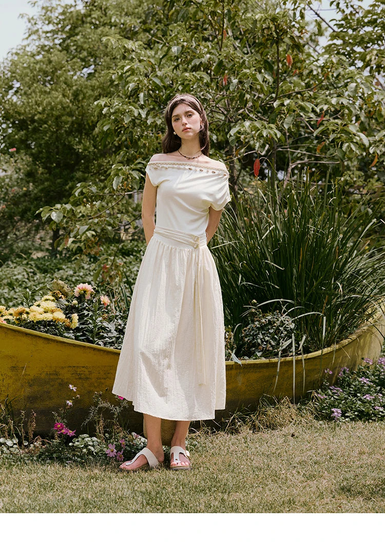 Mishow Shell Webbing Oblique Collar Slim Dress MXE31L2189