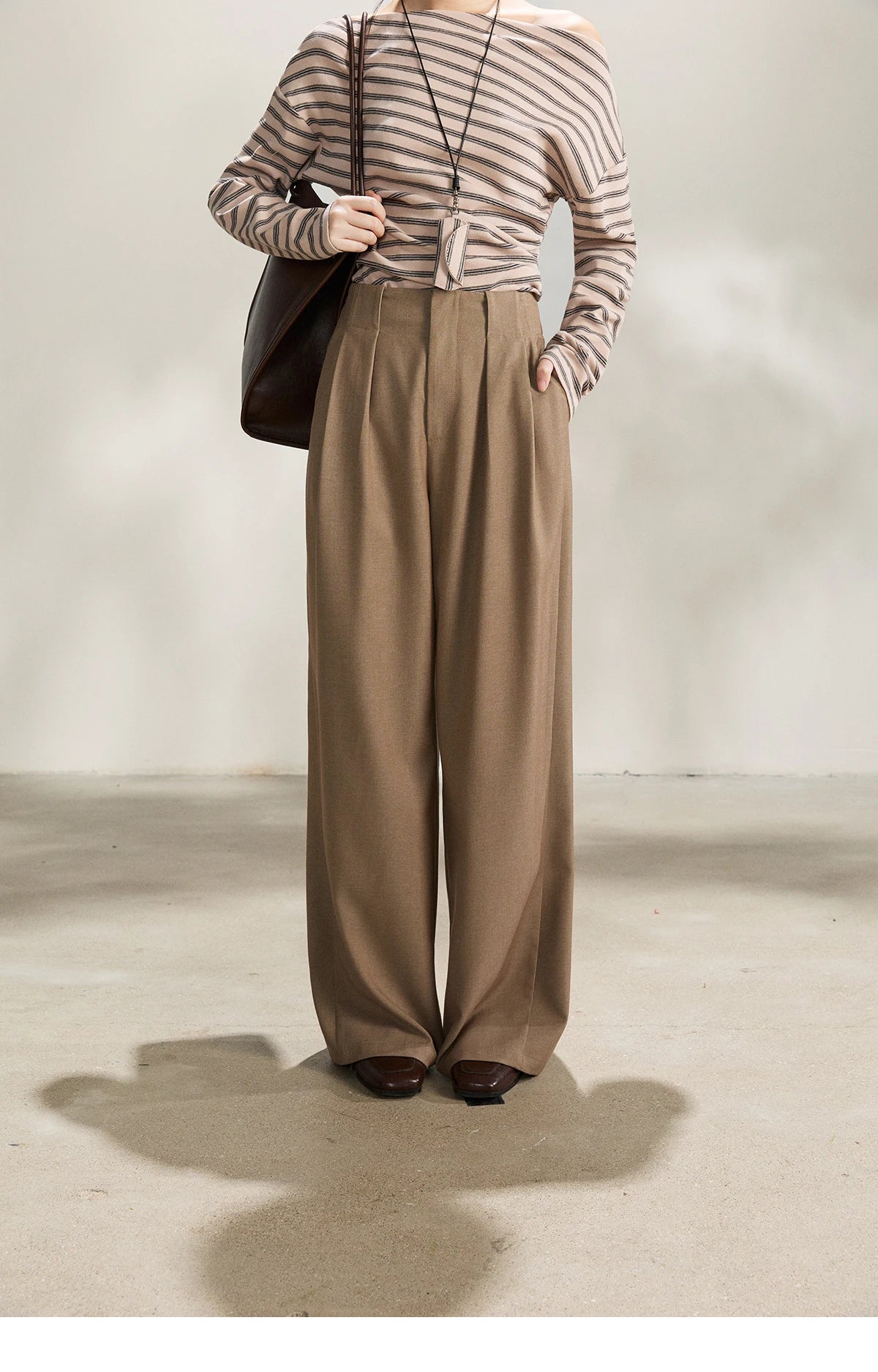 MISHOW Camel Wide Leg Pants High Waist Pleated MXF108K1007