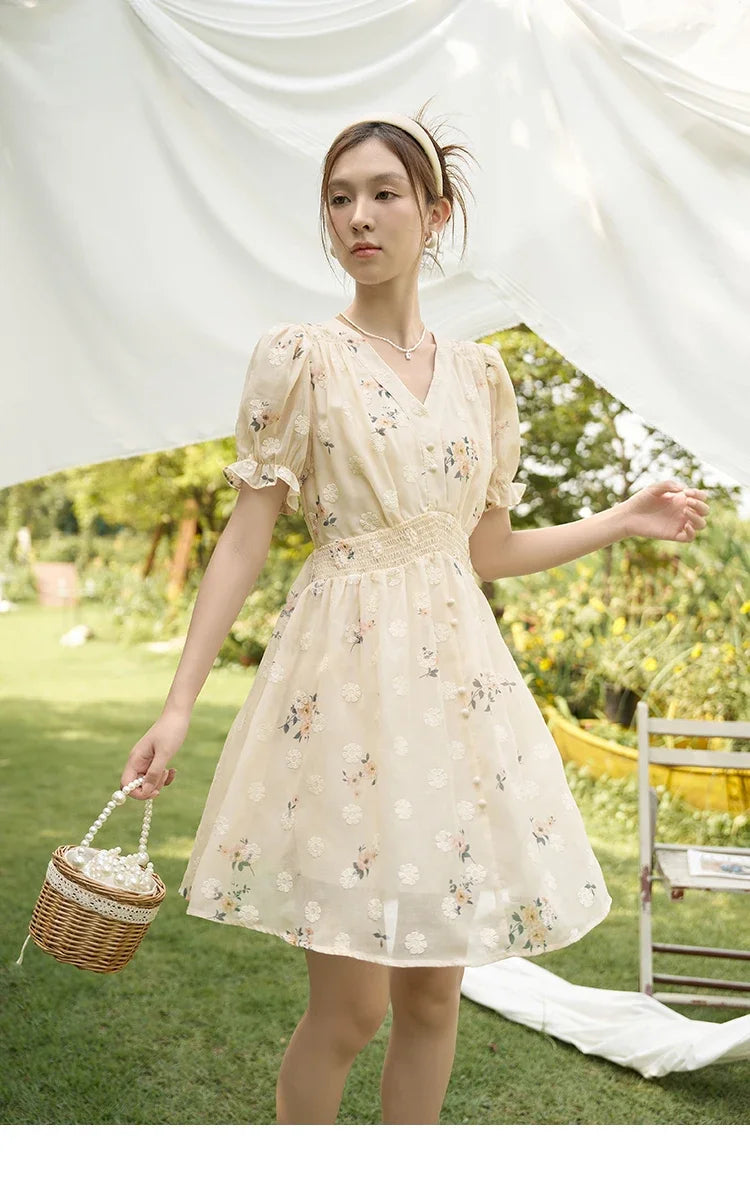 Mishow French Floral Embroidered Petal Sleeve Dress MXC38L1424