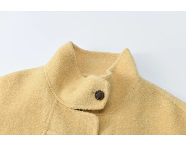 Mishow Yellow 100% Wool Double-Faced Turtleneck Coat MXE51W0902